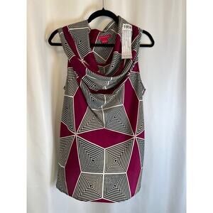 Sunny Leigh Womens Size L Multi-Color Geometric Sleeveless Cowl Neck Blouse Top